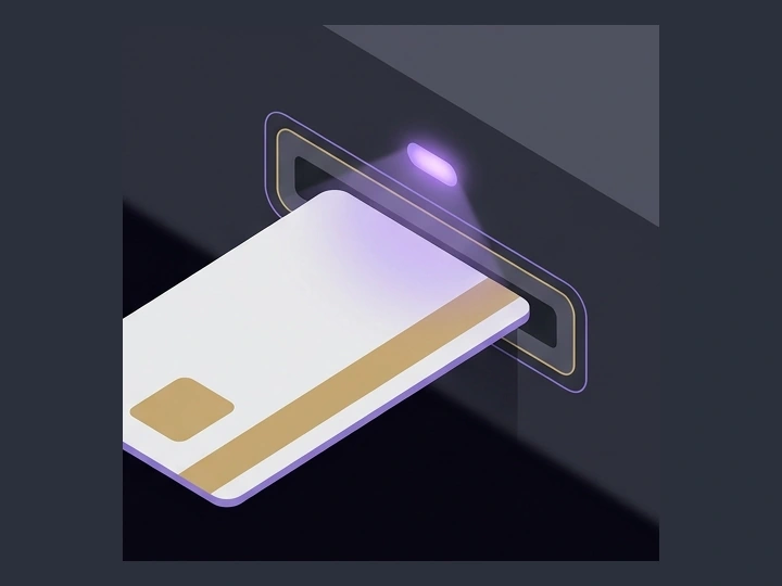 Card-scanning interaction — AI-generated illustration, not a prototype photo.