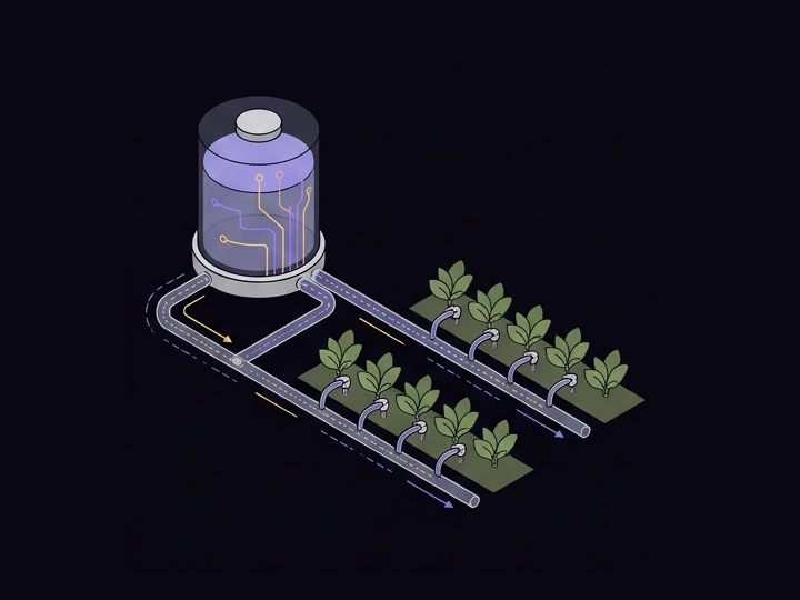 Irrigation and water-delivery concept — AI-generated illustration, not a prototype photo.