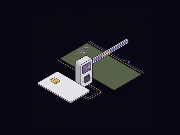 RFID-controlled farm entrance — AI-generated illustration, not a prototype photo.