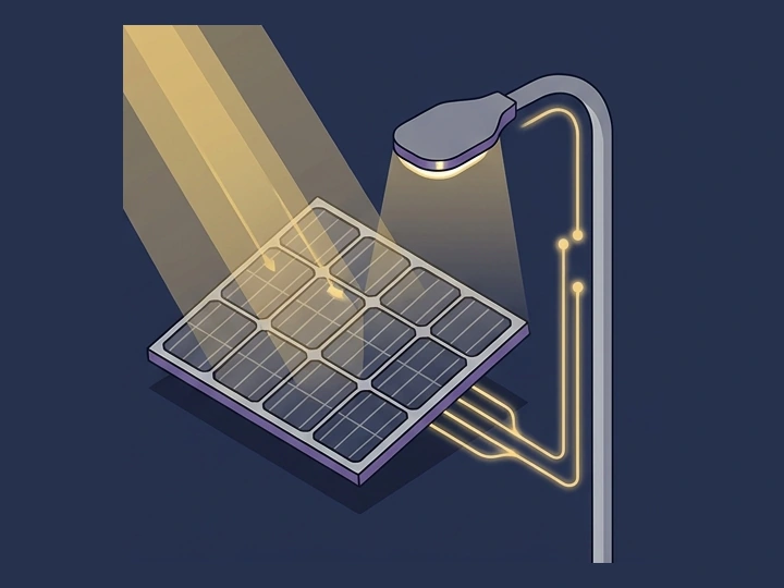 Photovoltaic energy-to-light concept — AI-generated illustration, not a prototype photo.