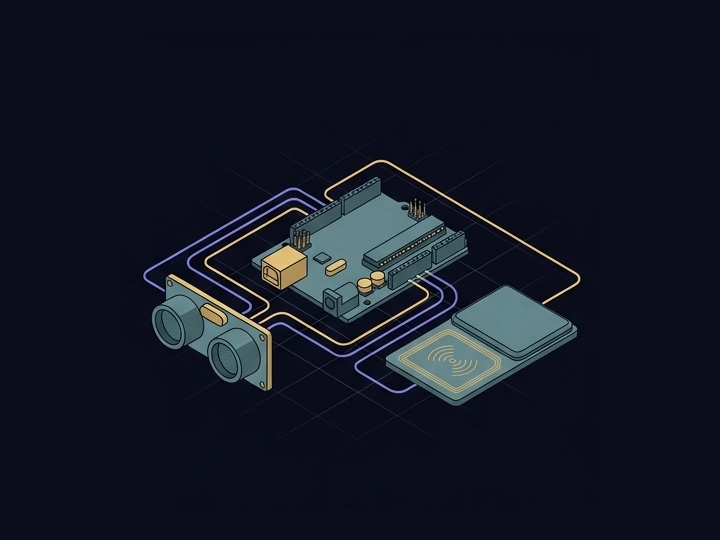 Ultrasonic and RFID system concept — AI-generated illustration, not a prototype photo.